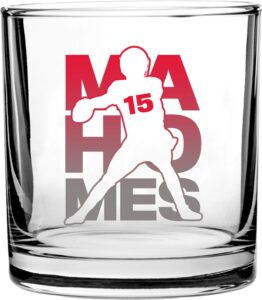 football sports athletic player - 3d color printed scotch whiskey glass 10.5 oz - gifts for him, for her, for boys, for girls, for husband, for wife, for them, for men, for women (mahomes #15)
