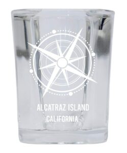 alcatraz island souvenir 2 ounce square shot glass laser etched compass design