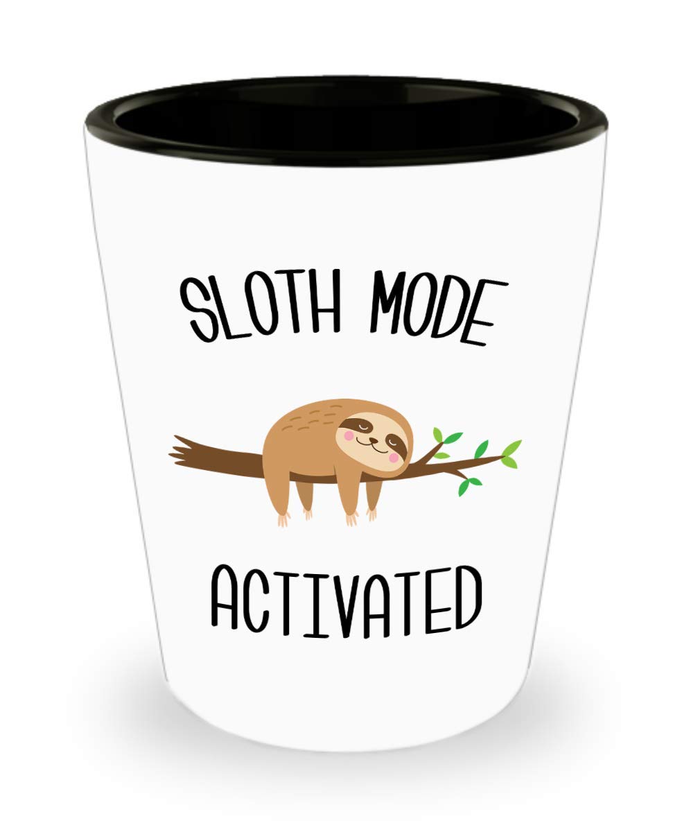 HollyWood & Twine Sloth Mode Activated Cute Sloths Lover Gift Insulated Travel Ceramic Shot Glass