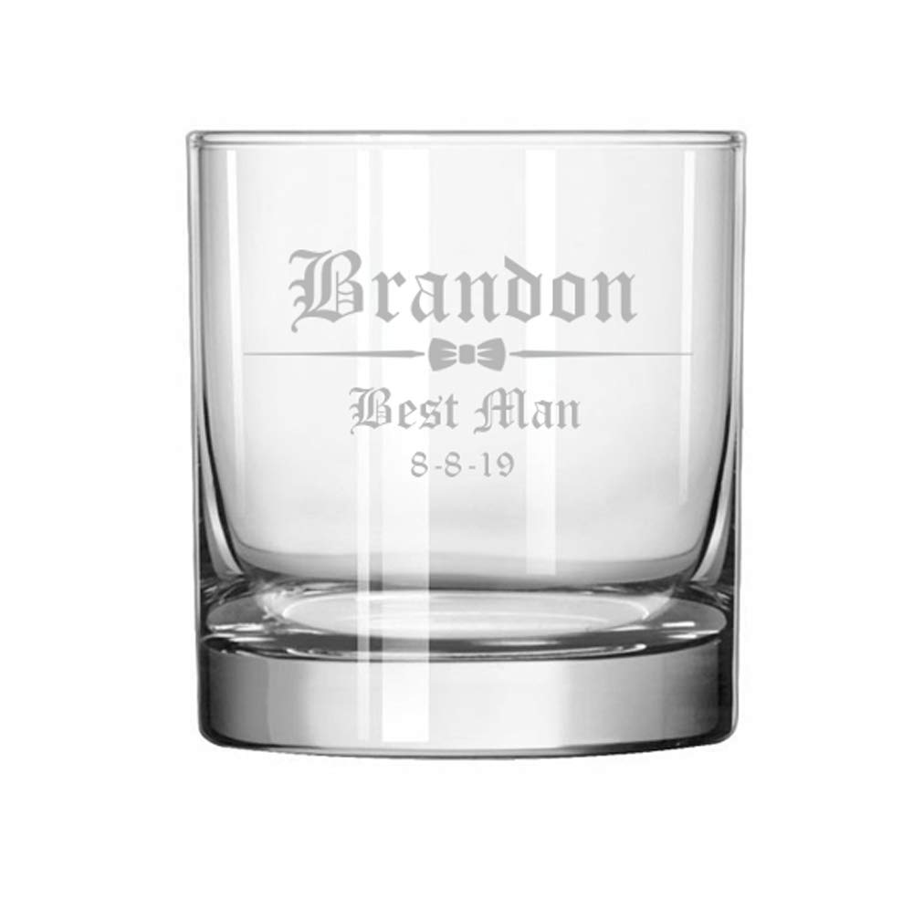 Engraved Rocks Whiskey Glass Wedding Bow Tie Custom Personalized