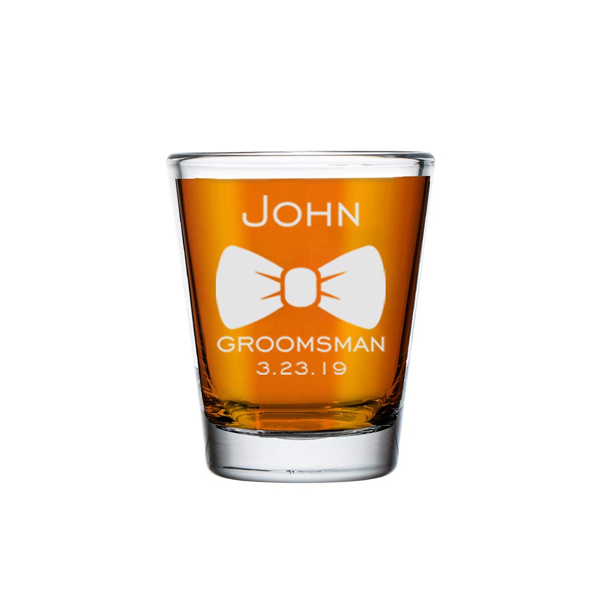 Froolu Personalized Shot Glasses Groomsman Gifts - Custom Made Groomsmen Glass Set Wedding Favors - Customized with Name, Title & Date - Great for Whiskey, Tequila, Vodka Shots - Engraved