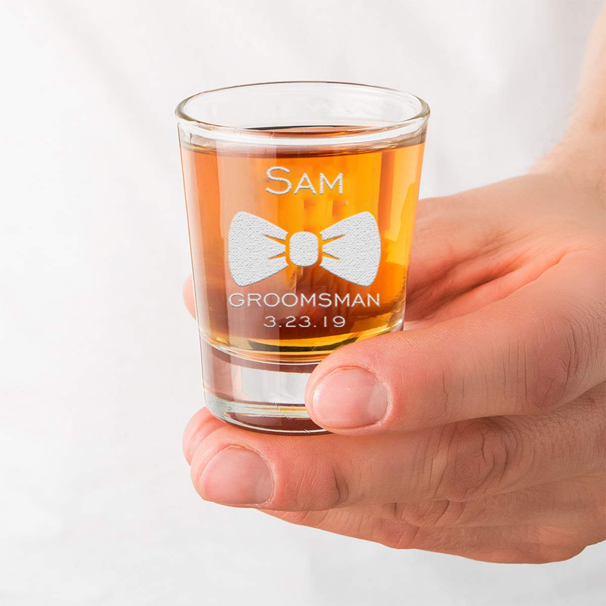 Froolu Personalized Shot Glasses Groomsman Gifts - Custom Made Groomsmen Glass Set Wedding Favors - Customized with Name, Title & Date - Great for Whiskey, Tequila, Vodka Shots - Engraved