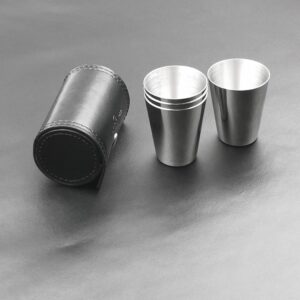iSavage Shot Glasses with Black Leather Case 1.2oz Each Set of 4 18/8 Stainless Steel, 1pc Reusable Bag-YM201