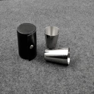 iSavage Shot Glasses with Black Leather Case 1.2oz Each Set of 4 18/8 Stainless Steel, 1pc Reusable Bag-YM201