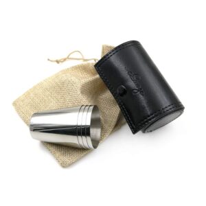 iSavage Shot Glasses with Black Leather Case 1.2oz Each Set of 4 18/8 Stainless Steel, 1pc Reusable Bag-YM201