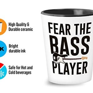 Bubble Hugs Music Shot Glass 1.5 oz - Fear The Bass Player - Musician Guitar Bassist Band Artist Entertainer Composer Playing Song for Friend BFF