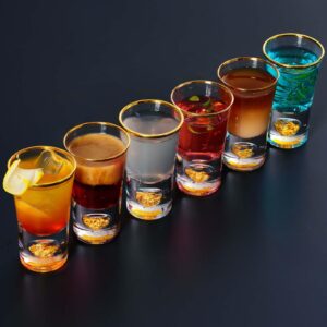 JBHO 1.5 Oz 24K Gold Rim and Base Shot Glasses Set of 6, Crystal Heavy Base, Cool and Fancy, Serving Tequila, Liquor, Bourbon, Vodka and Whisky, Unique Christmas Gift