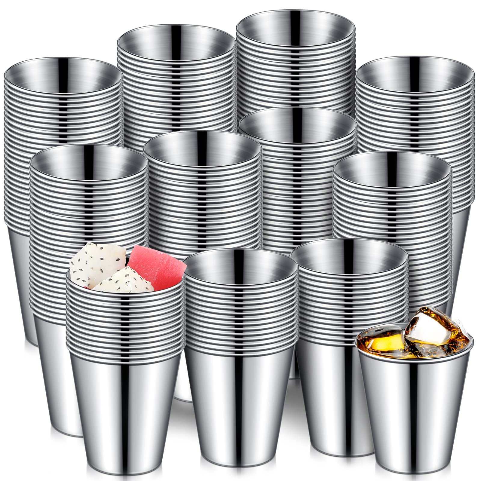 2 oz Stainless Steel Shot Glasses Metal Cups Small Unbreakable Shot Glass for Espresso Whiskey Bar Home Restaurant Camping Barware Gift (Silver,100 Pcs)