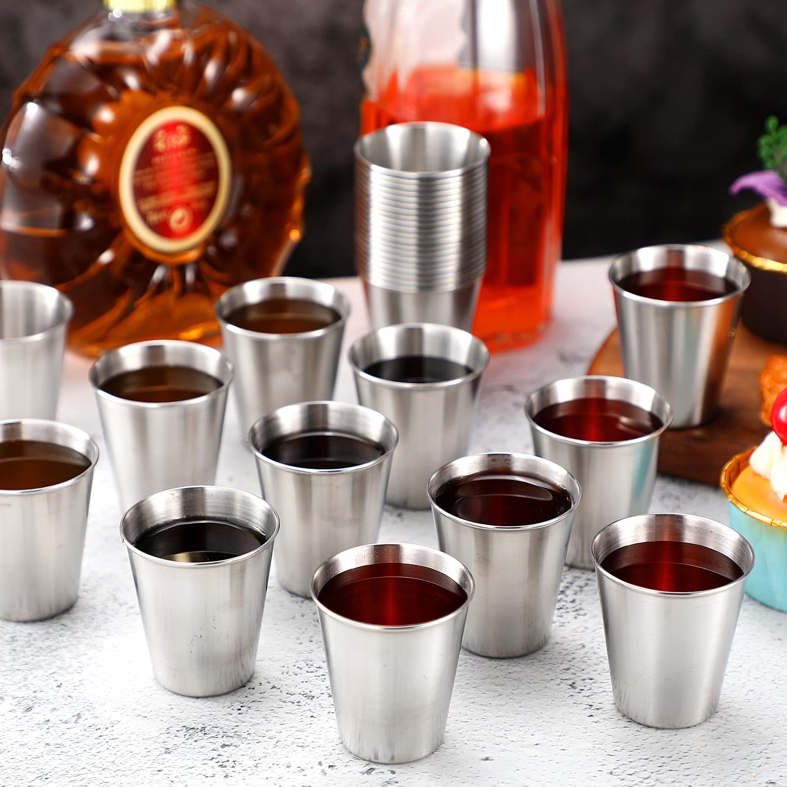 2 oz Stainless Steel Shot Glasses Metal Cups Small Unbreakable Shot Glass for Espresso Whiskey Bar Home Restaurant Camping Barware Gift (Silver,100 Pcs)