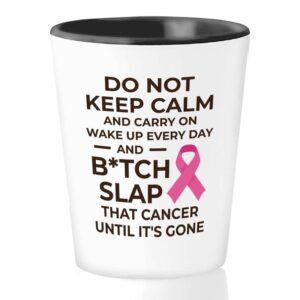 flairy land cancer shot glass 1.5oz - btch slap that cancer - sympathy gift for breast cancer strong woman support chemotherapy