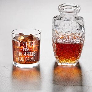 Modwnfy Funny Fathers Day Gift for Stepdad, to Stepdad from The Reason You D Whiskey Glass, Stepfather Old Fashioned Glass, Stepdad Stepfather Dad Papa Birthday Gift from Stepdaughter Stepson