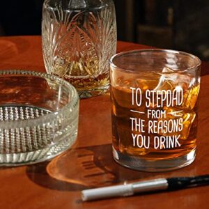 Modwnfy Funny Fathers Day Gift for Stepdad, to Stepdad from The Reason You D Whiskey Glass, Stepfather Old Fashioned Glass, Stepdad Stepfather Dad Papa Birthday Gift from Stepdaughter Stepson