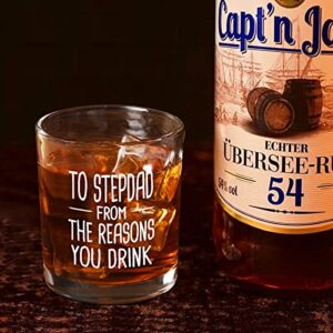 Modwnfy Funny Fathers Day Gift for Stepdad, to Stepdad from The Reason You D Whiskey Glass, Stepfather Old Fashioned Glass, Stepdad Stepfather Dad Papa Birthday Gift from Stepdaughter Stepson