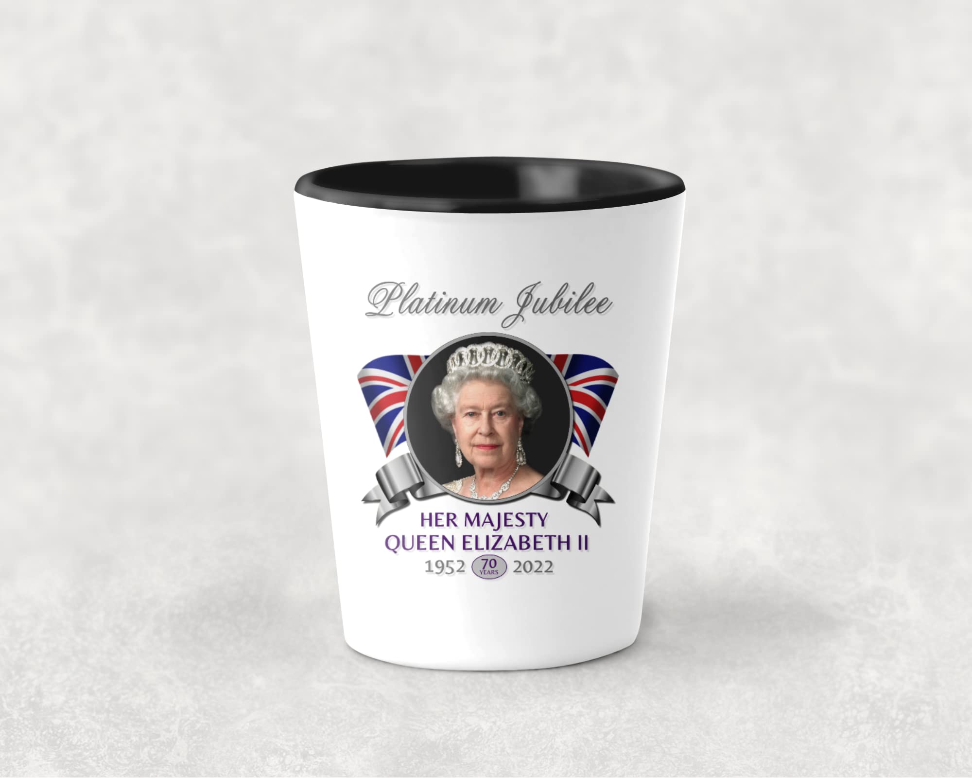 Cyber Hutt West Queen Elizabeth II Platinum Jubilee Shot Glass Commemorating 70 Years