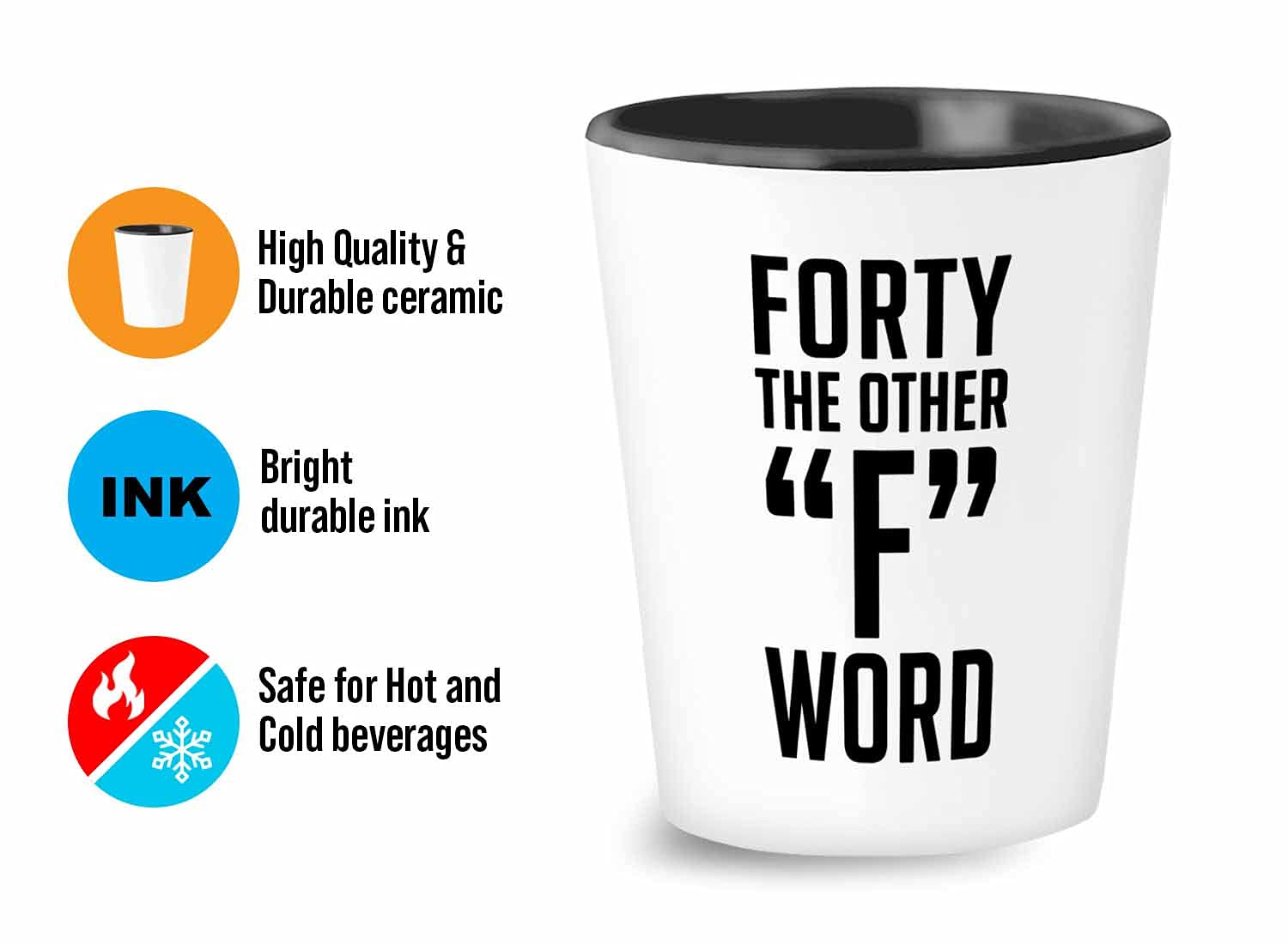 Bubble Hugs Birthday Shot Glass 1.5oz - Forty The Other F Word - B'Day Cake Party Sarcasm Funny Celebration Milestone Event Positive Vibes