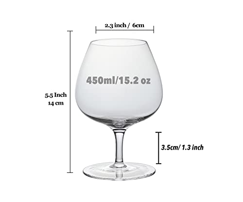 ROLATO Cognac Brandy Crystal Small Glasses Snifter, Set of 4 - Handcrafted - Good for Bourbon Whiskey - 15-ounce