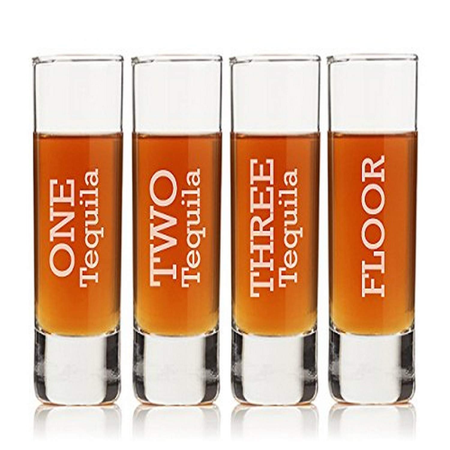 "One, Two, Three Tequila Floor" Shot Glass, Set of 4, Tall