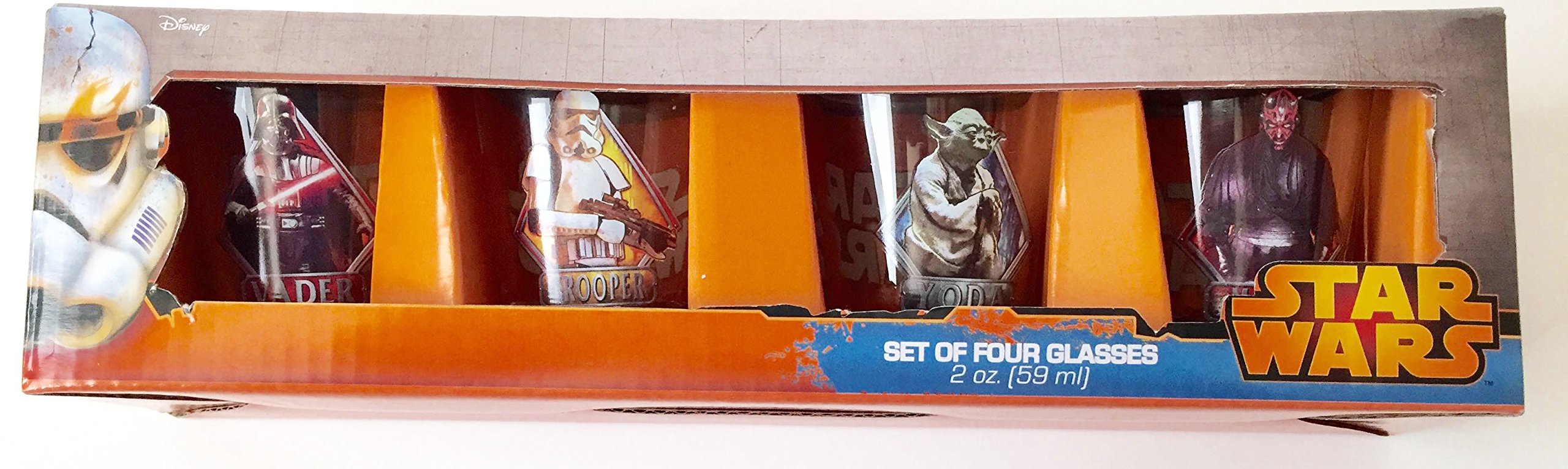 Star Wars Shot Glasses - Set of 4 - Yoda, Vader, Trooper & Maul - 2 Oz Each.