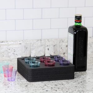 Polar Whale 2 Shot Glass Holders Organizer Modern Tray for Home Kitchen Bar or Club Party Durable Black Foam Serving Rack Each Holds 9 Shots