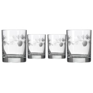 rolf glass icy pine double old fashioned glass 13 ounce - whiskey glass set of 4 – lead-free glass - etched whiskey tumbler glasses – us made
