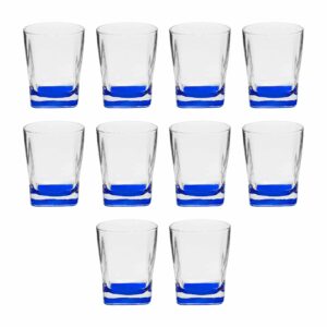 discount promos 10 verona whiskey glasses set, 11 oz. - durable, thick base, color bottom, barware - blue