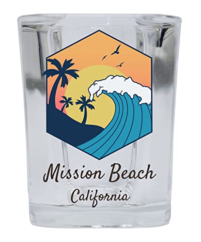 R and R Imports Mission Beach California Souvenir 2 Ounce Square Base Shot Glass Wave Design Single