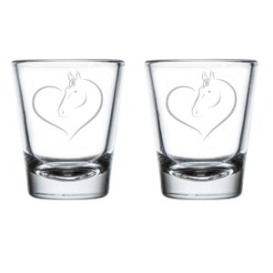 mip brand set of 2 shot glasses 1.75oz shot glass heart horse