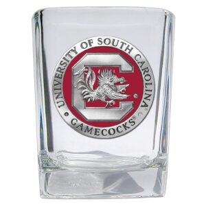 heritage pewter university of south carolina square shot glass | hand-sculpted 1.5 ounce shot glass | intricately crafted metal pewter alma mater inlay