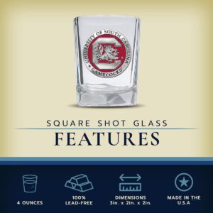 Heritage Pewter University of South Carolina Square Shot Glass | Hand-Sculpted 1.5 Ounce Shot Glass | Intricately Crafted Metal Pewter Alma Mater Inlay