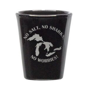 no salt no sharks no worries shot glass (black, great lakes)
