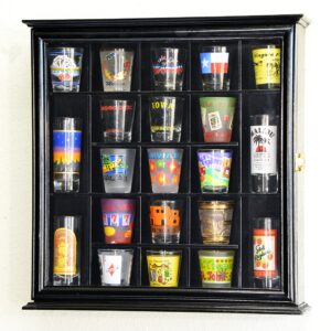21 shot glass shotglass shooter display case holder cabinet wall rack 98% uv lockable -black