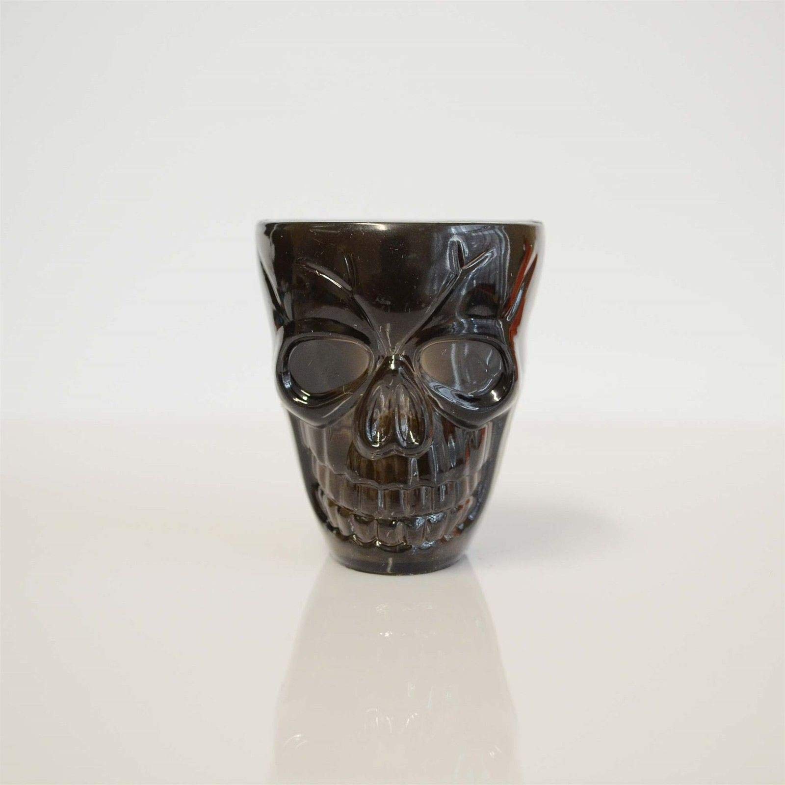 SHATCHI Set of 4 Halloween Black Shot Glasses with Spooky 3D Skull Shape Party Tableware Drink Accessories, 4 Count (Pack of 1)