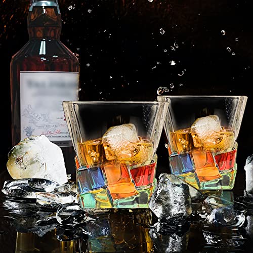 Whiskey Crystal Glasses Set of 2,Unique Rocks Drinking Glassware 10 Oz for Home Bar,Scotch Glass Old Fashioned Glasses for Bourbon Tequila Cocktails Cognac Liquor,Crystal Gifts for Man Women