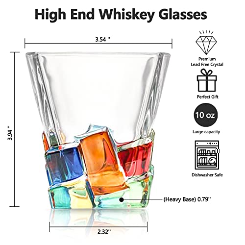 Whiskey Crystal Glasses Set of 2,Unique Rocks Drinking Glassware 10 Oz for Home Bar,Scotch Glass Old Fashioned Glasses for Bourbon Tequila Cocktails Cognac Liquor,Crystal Gifts for Man Women