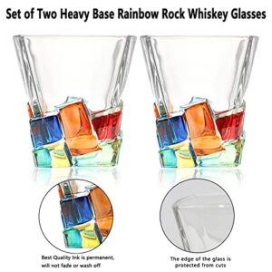 Whiskey Crystal Glasses Set of 2,Unique Rocks Drinking Glassware 10 Oz for Home Bar,Scotch Glass Old Fashioned Glasses for Bourbon Tequila Cocktails Cognac Liquor,Crystal Gifts for Man Women