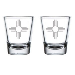 mip brand set of 2 shot glasses 1.75oz shot glass new mexico sun symbol