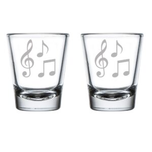 mip brand set of 2 shot glasses 1.75oz shot glass music notes