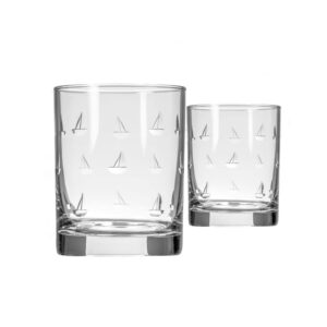 rolf glass sailing double old fashioned glass 13 ounce | engraved whiskey glass | lead-free glass tumbler | etched whiskey tumbler glasses | proudly made in the usa (set of 2)