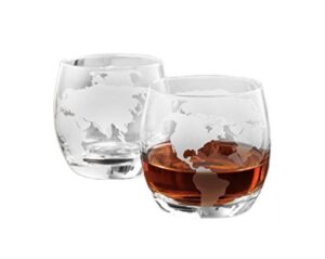 etched globe dof 10 oz whisky glasses, old-fashioned liquor glassware, set of 2