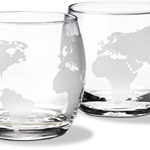 Etched Globe DOF 10 Oz Whisky Glasses, Old-Fashioned Liquor Glassware, Set of 2