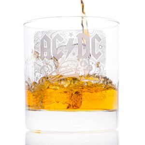 ac/dc rock n' roll train etched whiskey glass - officially licensed, premium quality, handcrafted glassware, 11oz. rocks glass - perfect collectible gift for rock music fans, birthdays, & ac/dc lovers