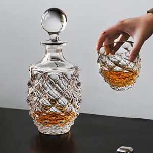 czech crystal glass whiskey set 1+6 elegant design "morris" decanter 25oz./750ml.+tumblers 11oz./320ml. heavy base old fashioned style bourbon scotch brandy vodka birthday wedding housewarming gift