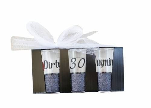 Personalized birthday shot glasses, Dirty Thirty Shot Glass set, Set of 3 glasses, 30th Birthday gift set, Dirty 30 Party favor, Over the hill shot glasses