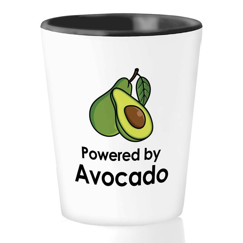 Flairy Land Vegan Shot Glass 1.5oz - Powered by Avocado - Fruitarian Herbivorous Vegetarian Diet Healthy Plant Based Gluten Free Veggie Veganism