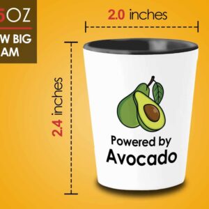 Flairy Land Vegan Shot Glass 1.5oz - Powered by Avocado - Fruitarian Herbivorous Vegetarian Diet Healthy Plant Based Gluten Free Veggie Veganism