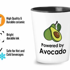 Flairy Land Vegan Shot Glass 1.5oz - Powered by Avocado - Fruitarian Herbivorous Vegetarian Diet Healthy Plant Based Gluten Free Veggie Veganism