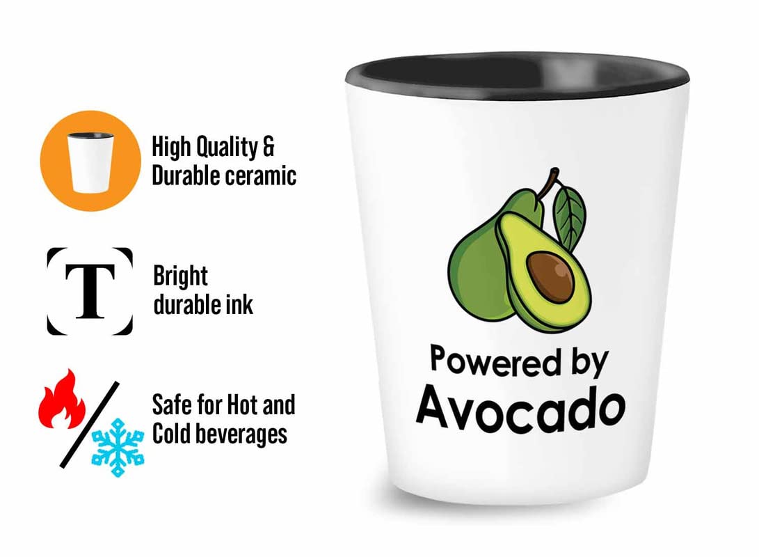 Flairy Land Vegan Shot Glass 1.5oz - Powered by Avocado - Fruitarian Herbivorous Vegetarian Diet Healthy Plant Based Gluten Free Veggie Veganism