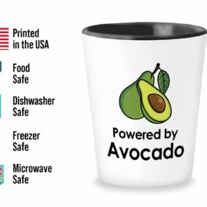 Flairy Land Vegan Shot Glass 1.5oz - Powered by Avocado - Fruitarian Herbivorous Vegetarian Diet Healthy Plant Based Gluten Free Veggie Veganism