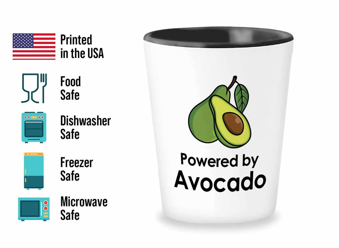 Flairy Land Vegan Shot Glass 1.5oz - Powered by Avocado - Fruitarian Herbivorous Vegetarian Diet Healthy Plant Based Gluten Free Veggie Veganism