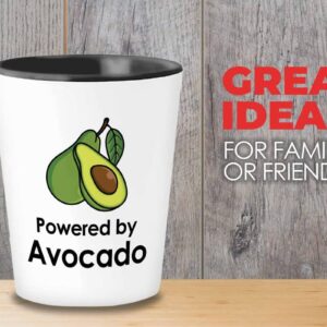 Flairy Land Vegan Shot Glass 1.5oz - Powered by Avocado - Fruitarian Herbivorous Vegetarian Diet Healthy Plant Based Gluten Free Veggie Veganism